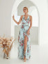 Elegant Flower Print Chiffon Dress for Women - Sexy Halter V Neck Backless Long Summer Fashion Party Dress